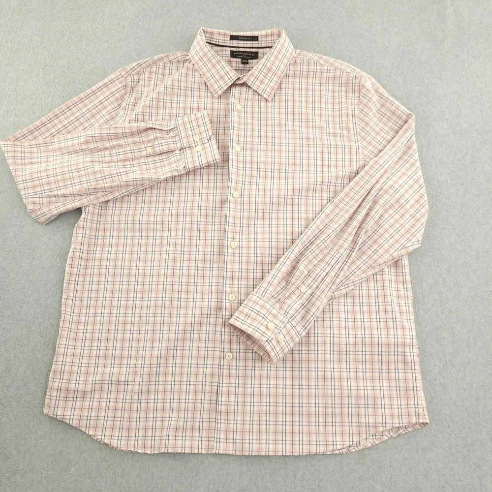 Banana Republic Shirt Mens XL Pink Plaid Long Sleeve Button Up Stretch Casual